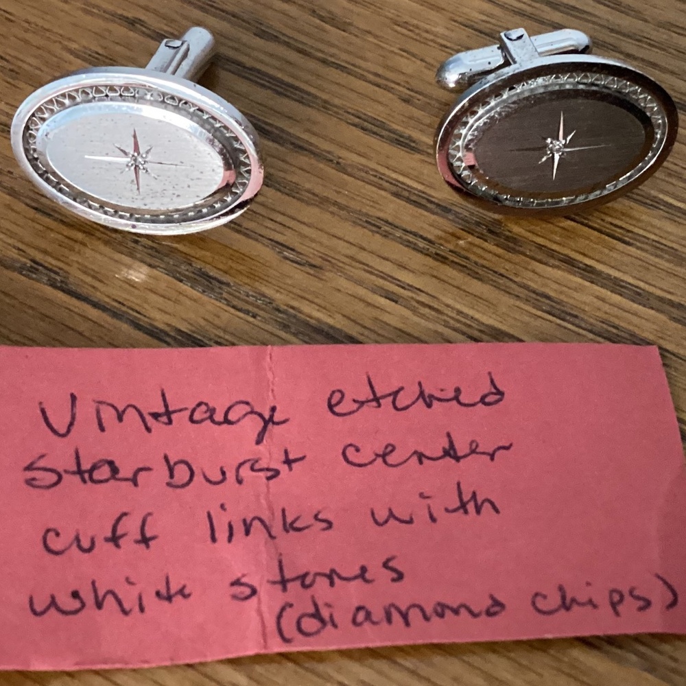 Vintage etched starburst center cufflinks with diamond chip centers